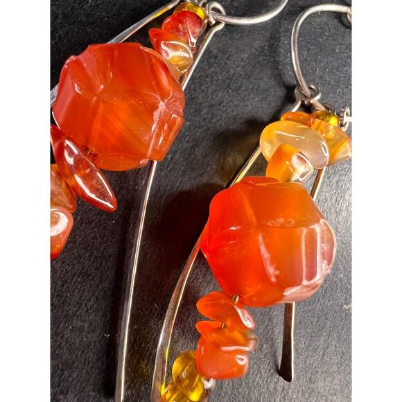 Vintage carnelian sterling silver dangle earrings - Picture 4 of 16